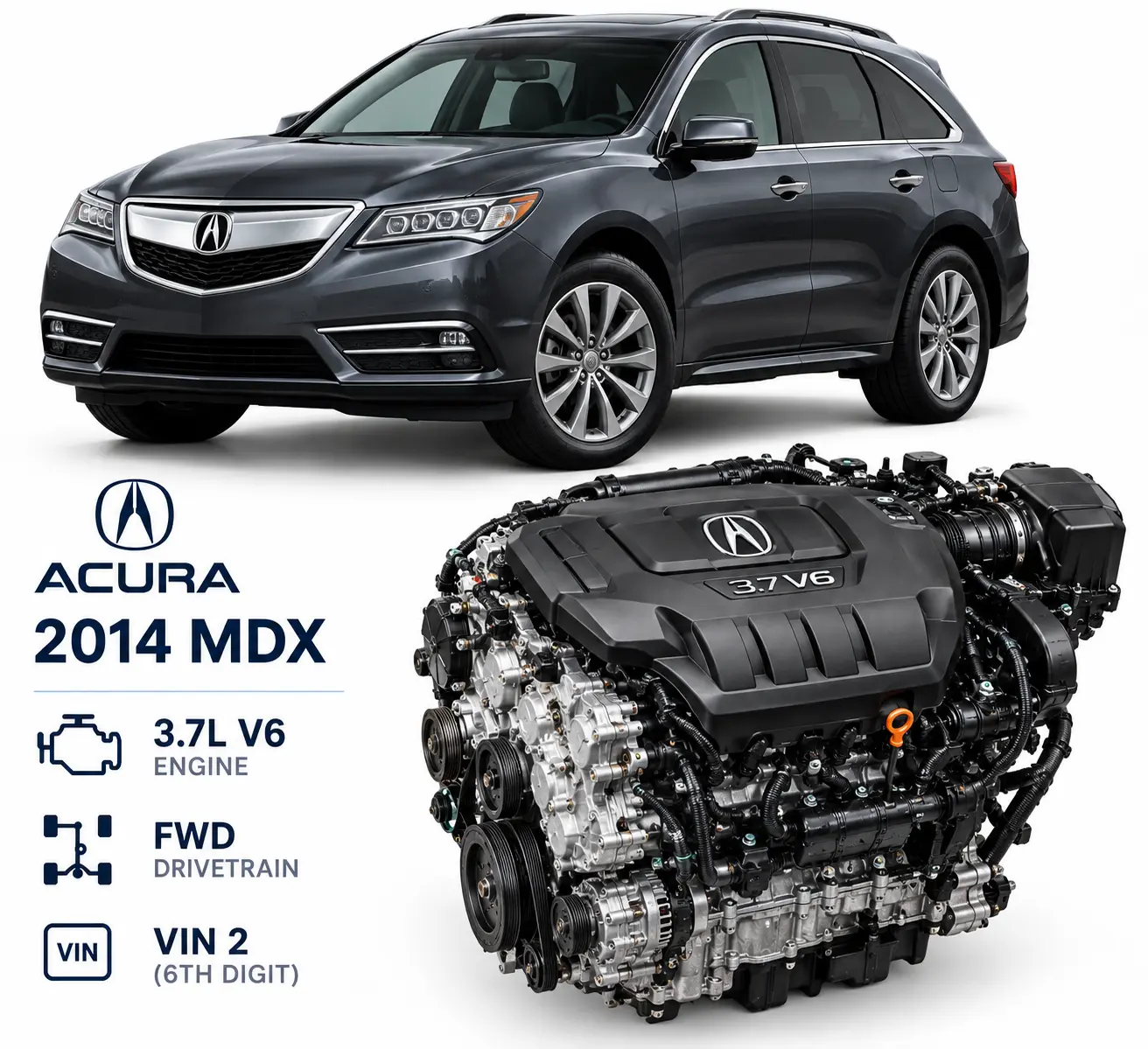 2014 Acura MDX Engine 3.7L, VIN 2 (6th Digit), 166,000 Miles