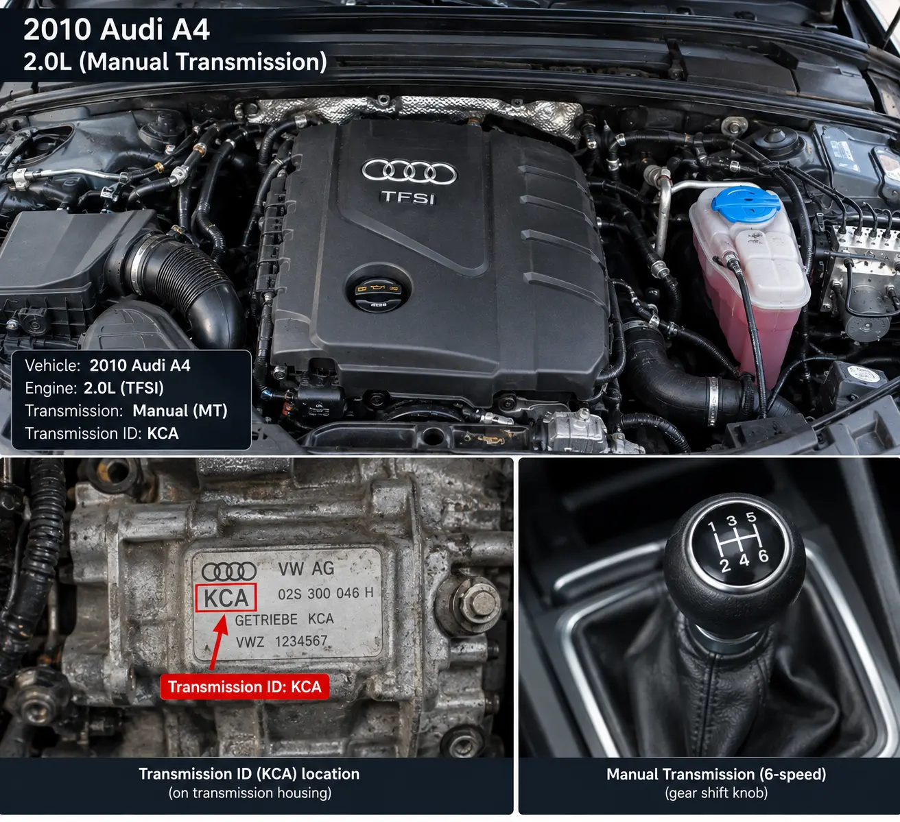 2010 Audi A4 Transmission MT, (2.0L), transmission ID LCR 121,040 Miles