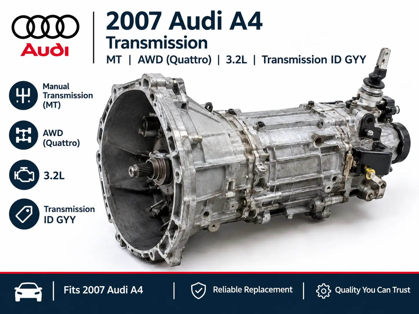 2007 Audi A4 Transmission AT, AWD (quattro, 6 speed), 2.0L, transmission ID HKC 32,000 Miles