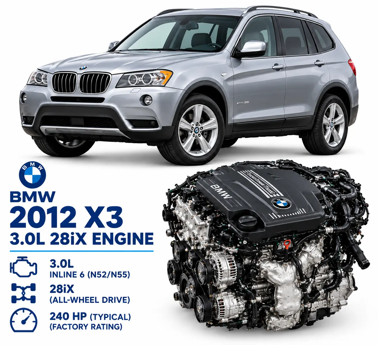 2012 BMW X3 Engine 3.0L 28iX 92K miles