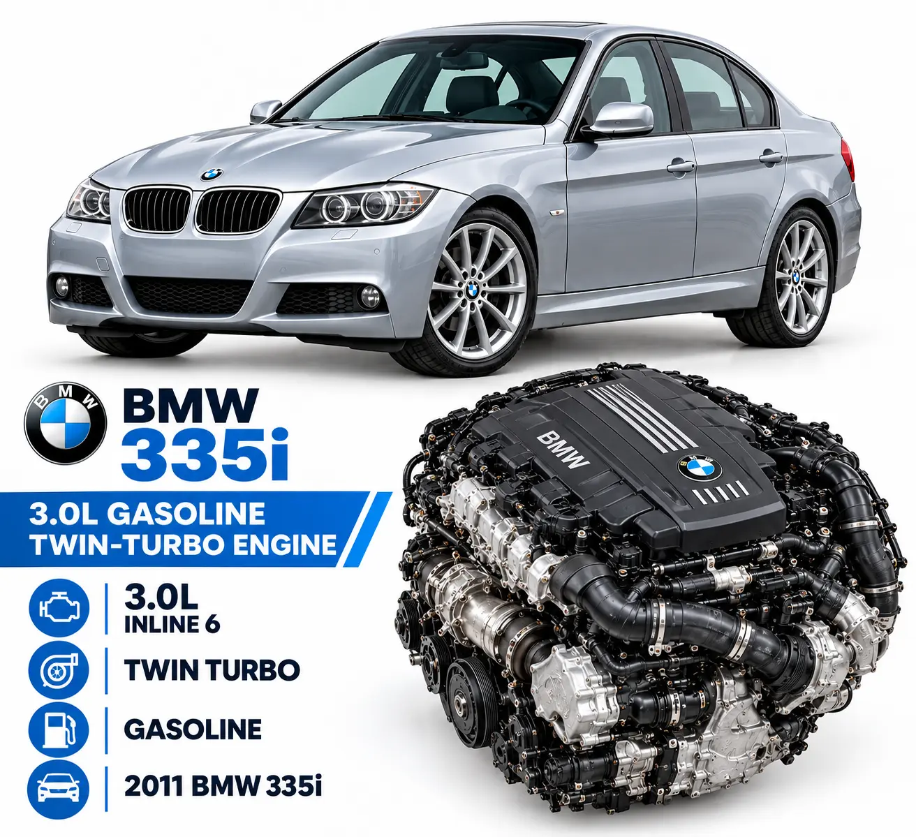 2011 BMW 335i Engine – 3.0L Gasoline Twin-Turbo, 192K Miles