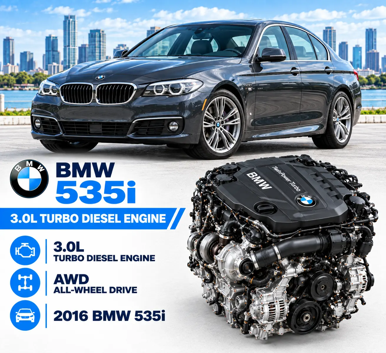 2016 BMW 535i (3.0L, turbo), diesel, AWD, 43K Miles