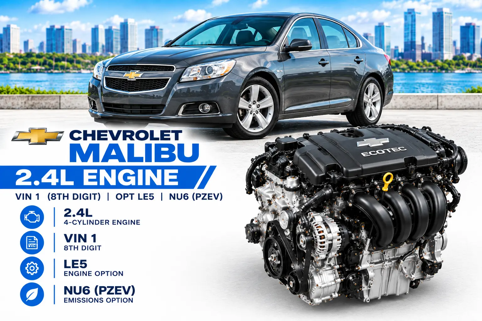 2012 Chevy Malibu Engine 2.4L – VIN 1, 8th Digit, LE5, NU6 (PZEV), 136K Miles