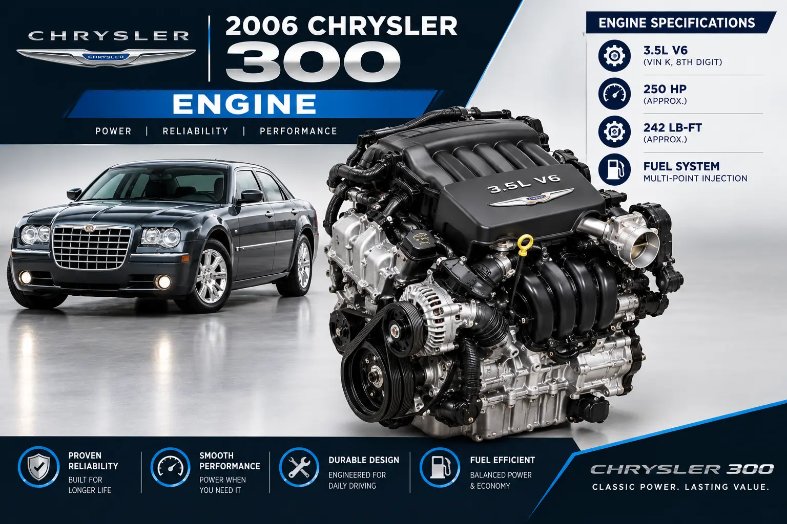 2006 Chrysler 300 Engine 3.5L (VIN G, 8th digit), RWD, (AT), 4 speed 120,883 Miles