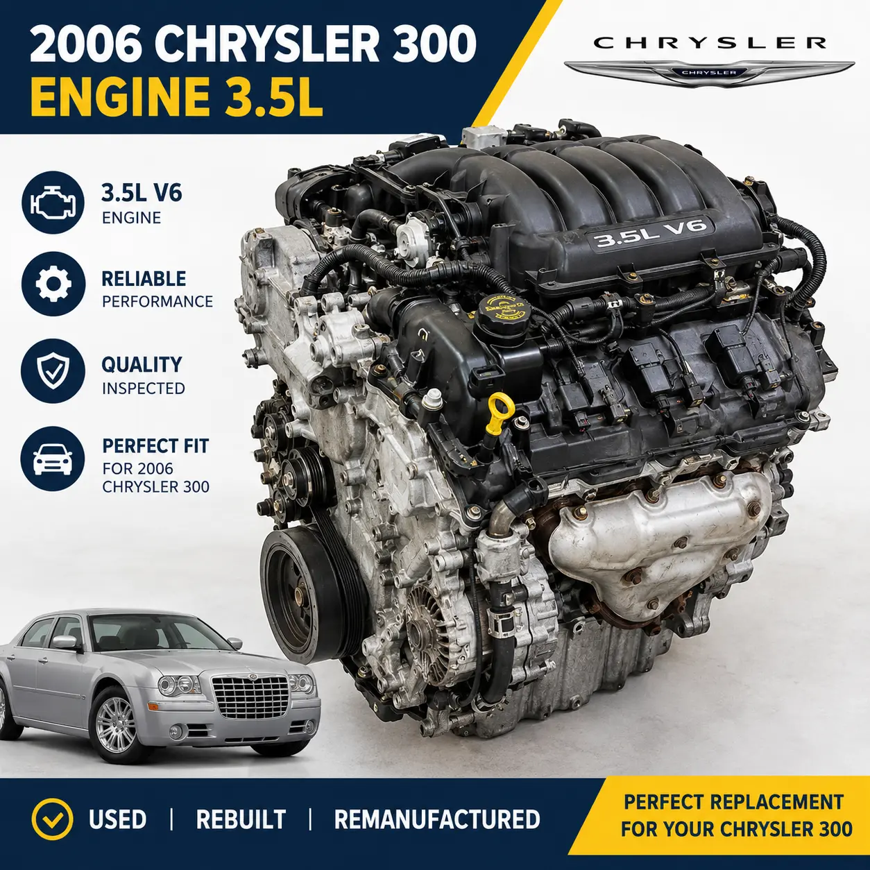 2006 Chrysler 300 Engine 3.5L (VIN G, 8th digit), RWD, (AT), 5 speed 180,856 Miles