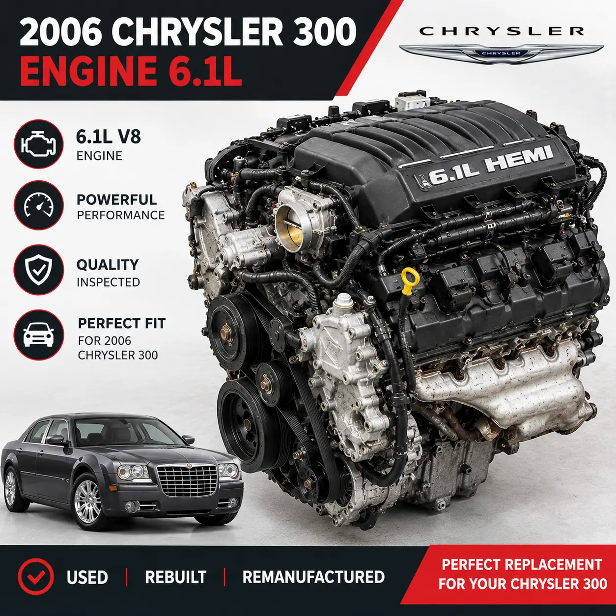 2006 Chrysler 300 Engine 6.1L (VIN W, 8th digit) 105,000 Miles