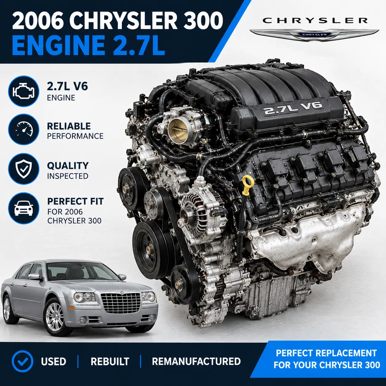 2006 Chrysler 300 Engine 2.7L, VIN T (8th digit) 128,217 Miles