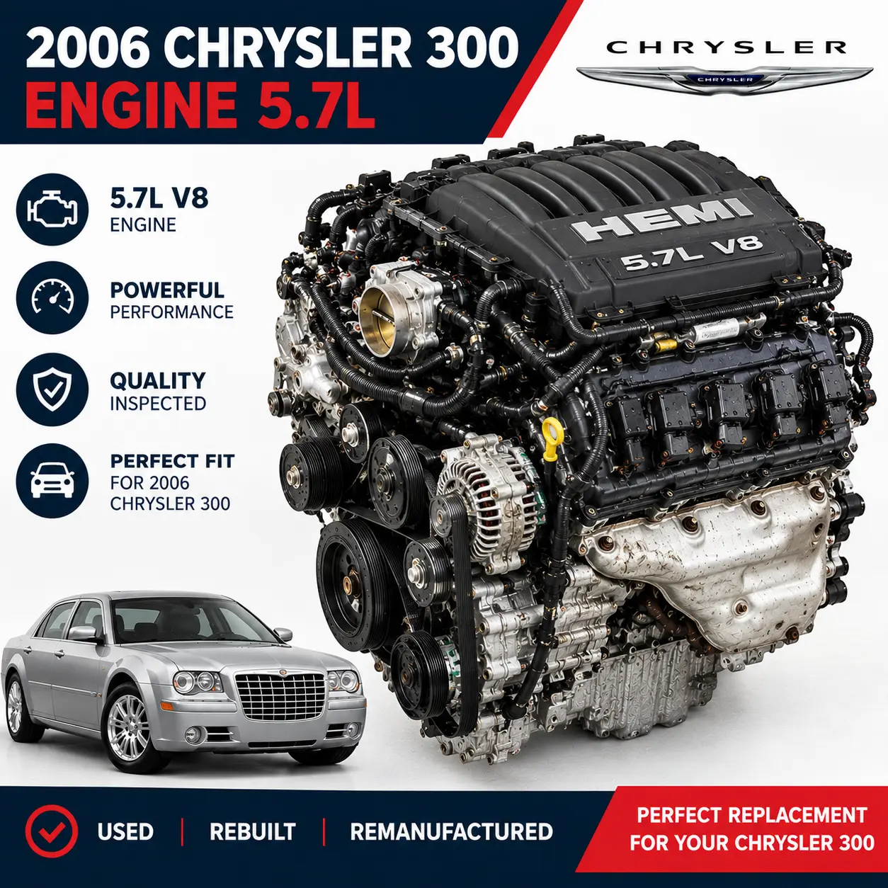2006 Chrysler 300 Engine 5.7L (VIN H, 8th digit), AWD 141,069 Miles